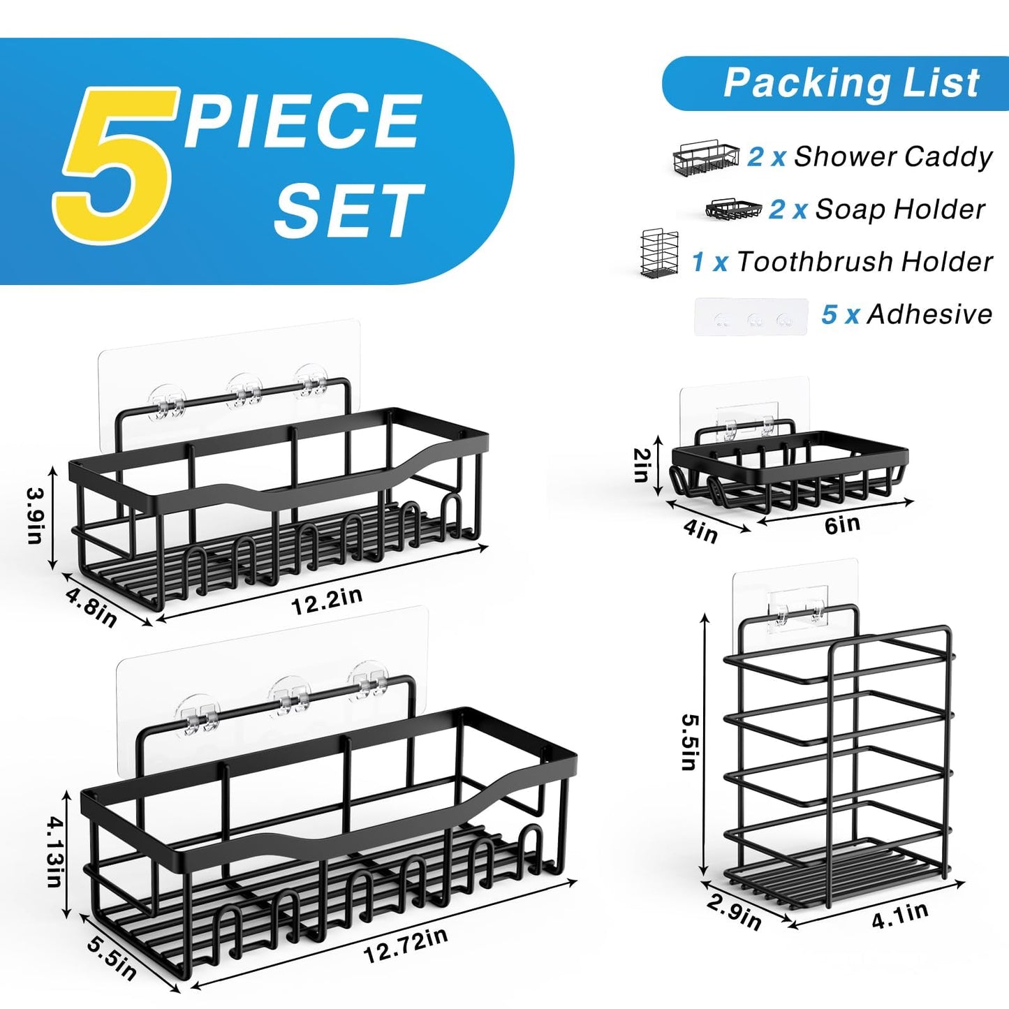 EUDELE Stainless Steel Shower Caddy Set – 5 Pack