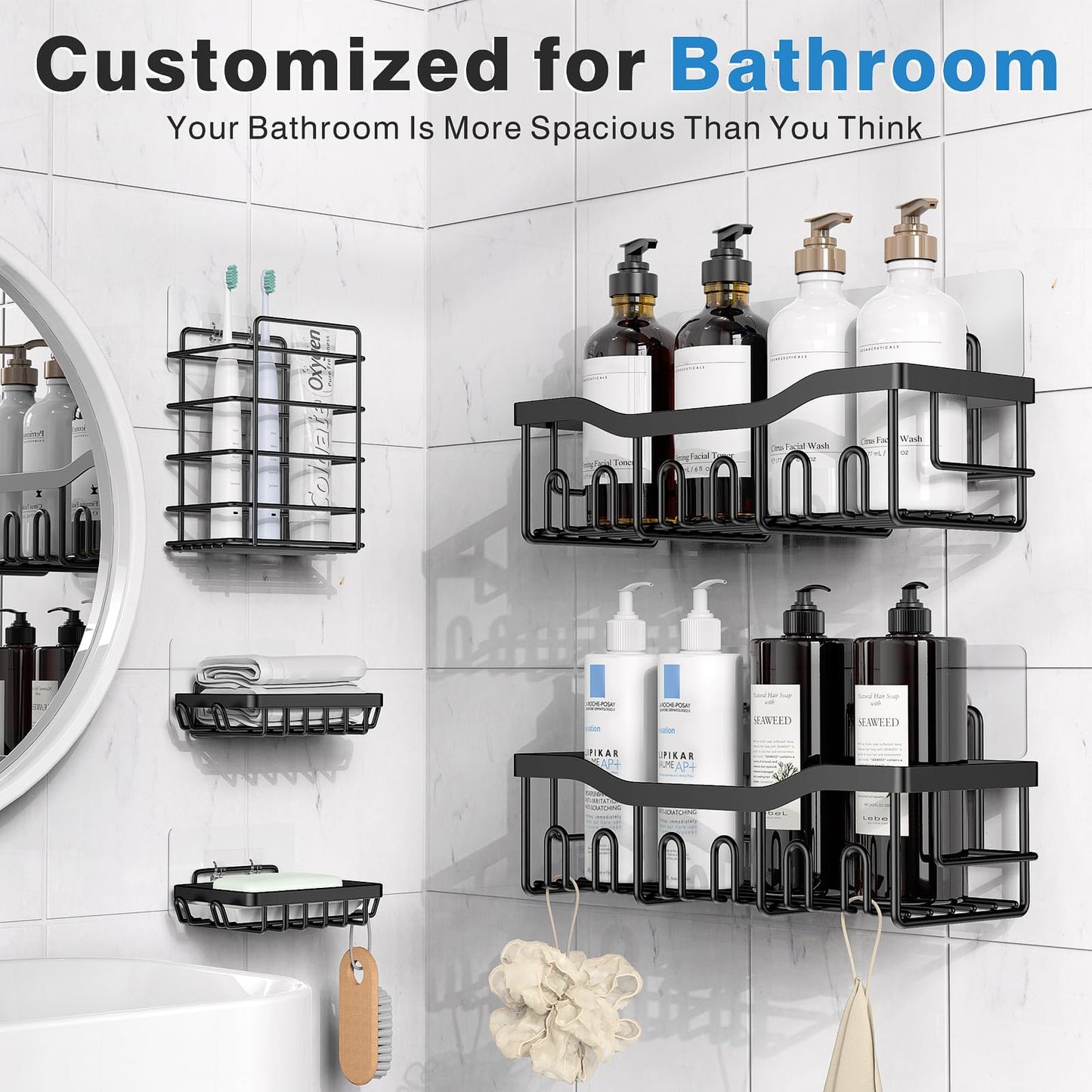 EUDELE Stainless Steel Shower Caddy Set – 5 Pack