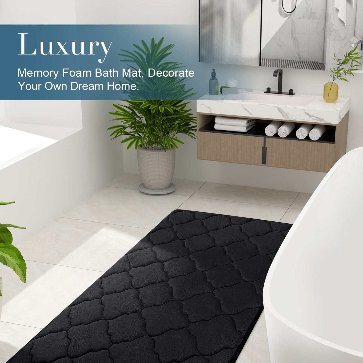 OLANLY Machine Washable Bath Mat – 24x16 Black