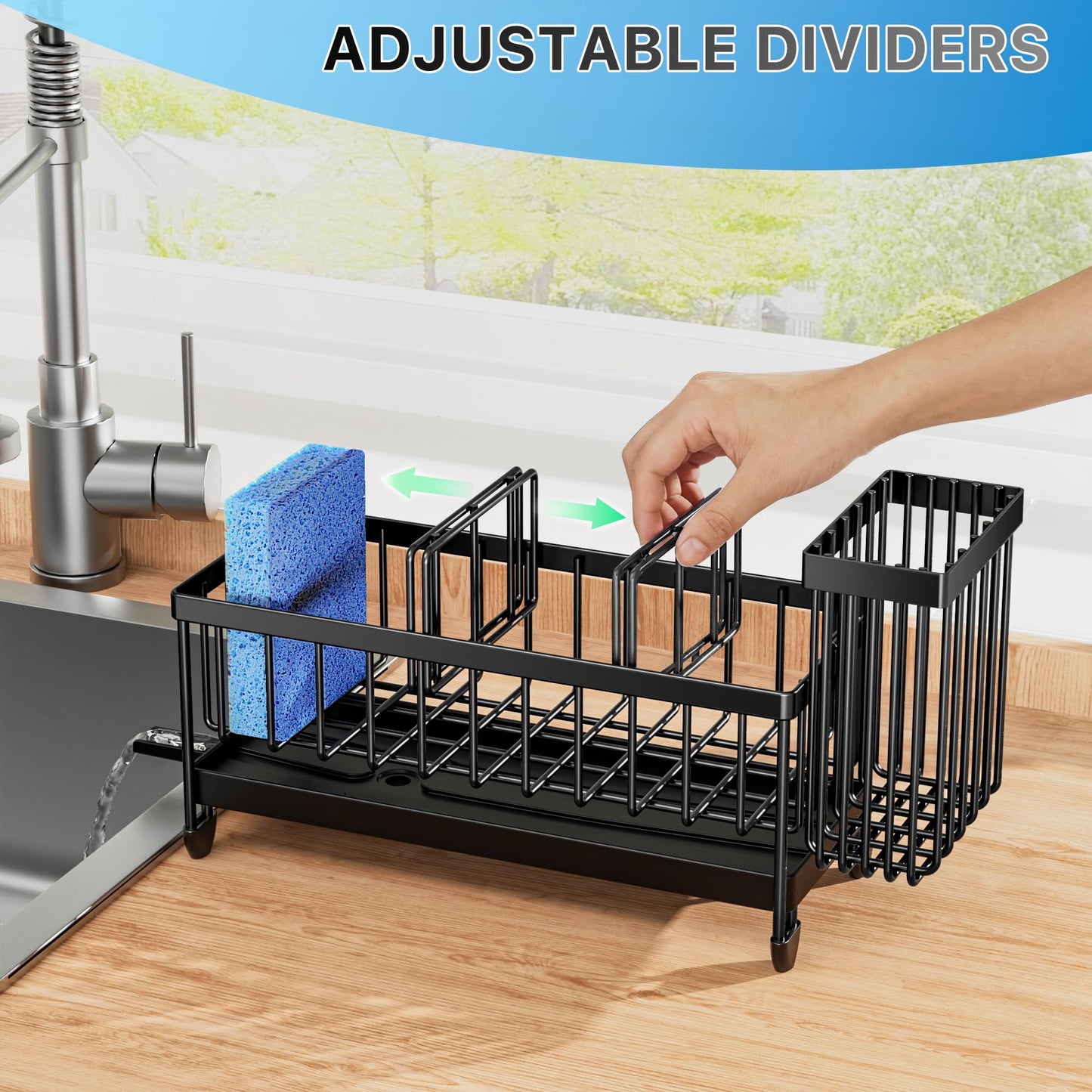 Cisily Rustproof Kitchen Sink Caddy – 9.25" Black