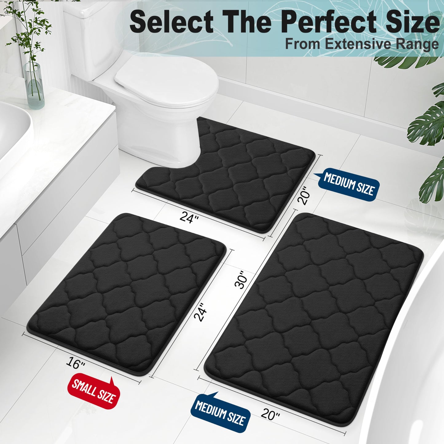 OLANLY Machine Washable Bath Mat – 24x16 Black