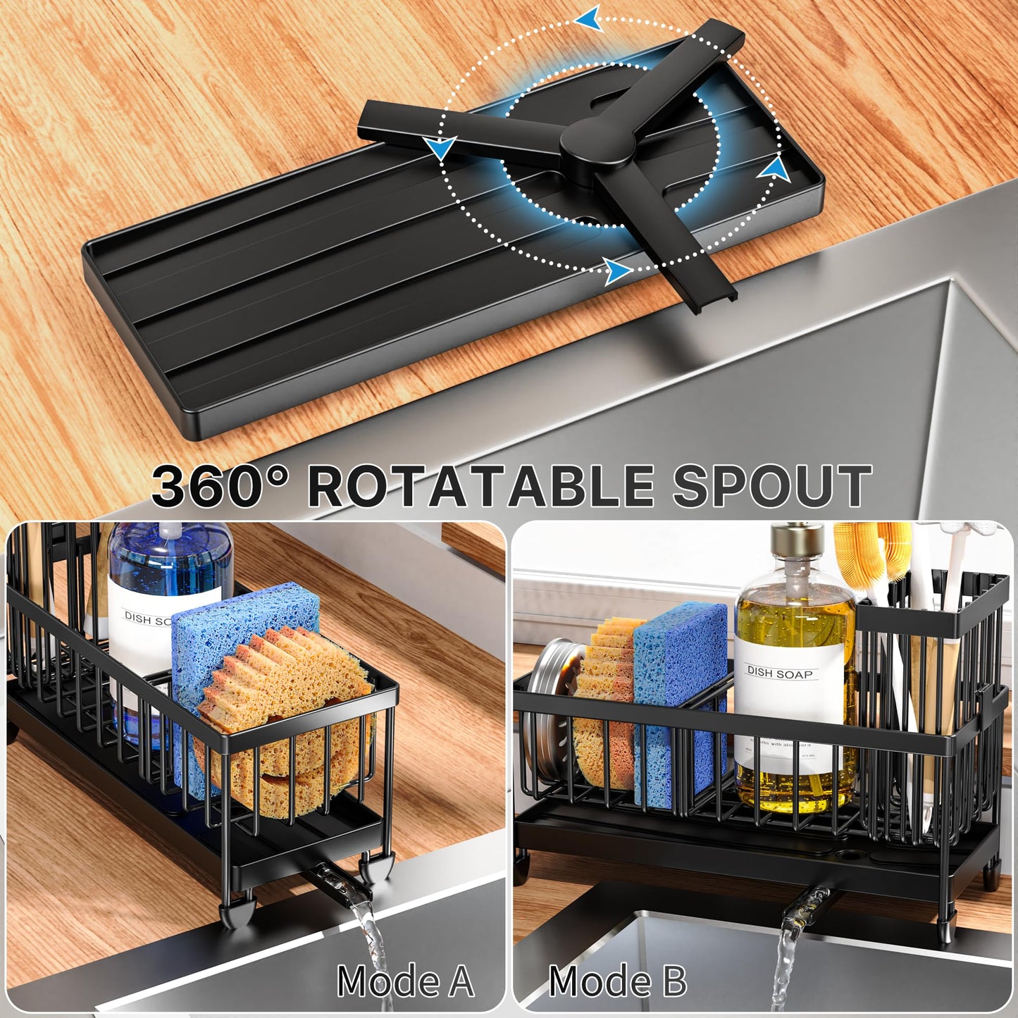 Cisily Rustproof Kitchen Sink Caddy – 9.25" Black