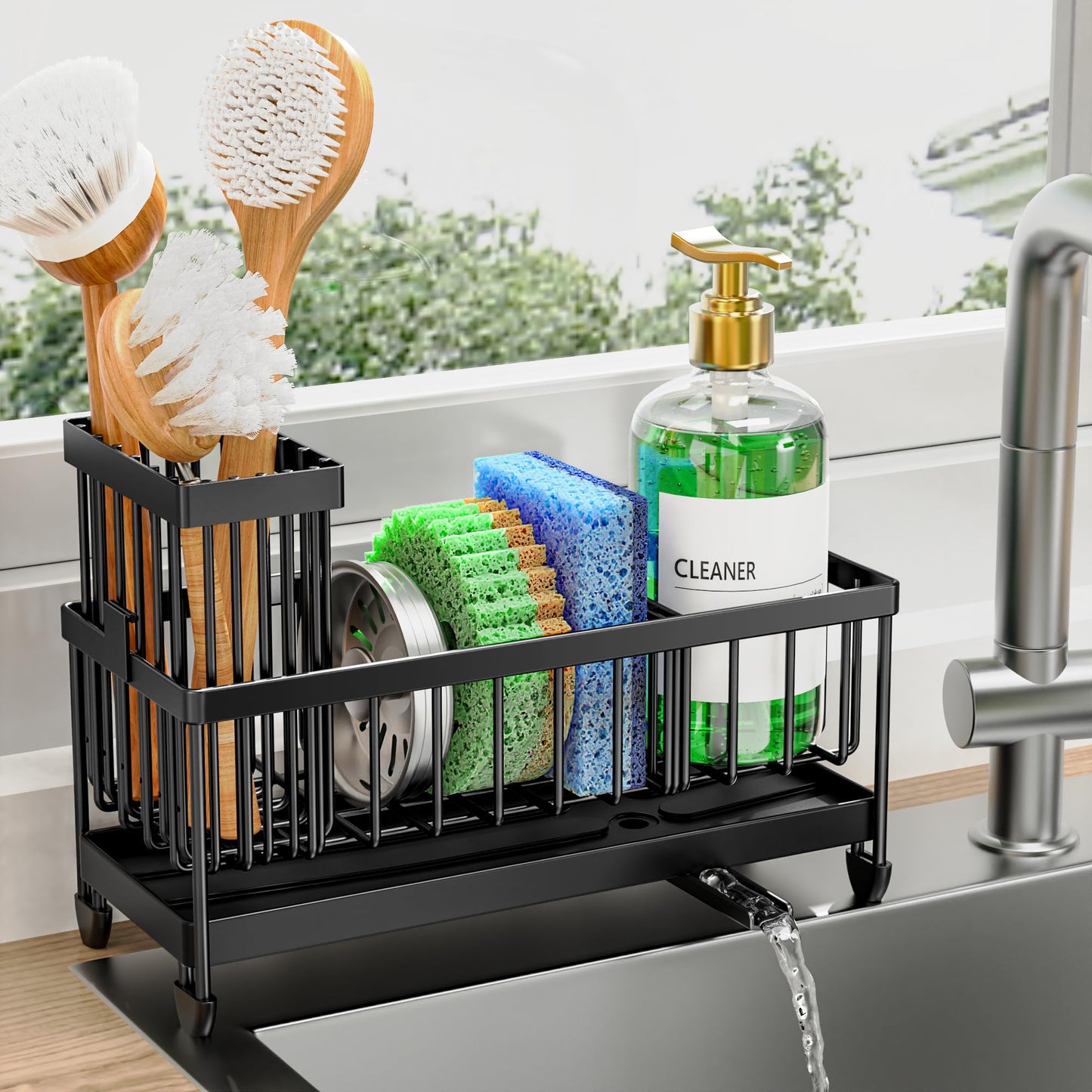 Cisily Rustproof Kitchen Sink Caddy – 9.25" Black